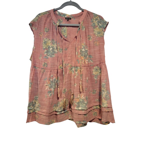 Hannah Tops - Hannah XL Faded Red Floral Boho Sleeveless Tunic Blouse Hippie‎ Festival Prairie